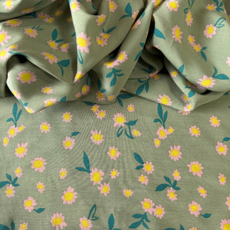 Tecido Estampado 100% Viscose - Floral Lily Rosa e Verde Tecido Estampado 100% Viscose - Floral Lily Rosa e Verde