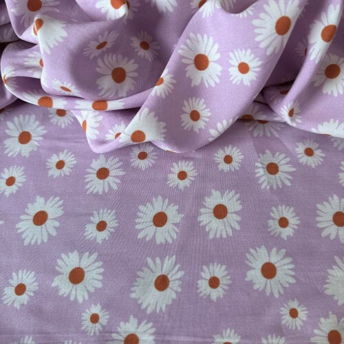Tecido Estampado 100% Viscose - Margaridas Lilás Tecido Estampado 100% Viscose - Margaridas Lilás
