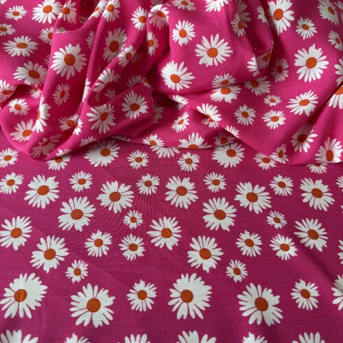 Tecido Estampado 100% Viscose - Margaridas Rosa Tecido Estampado 100% Viscose - Margaridas Rosa
