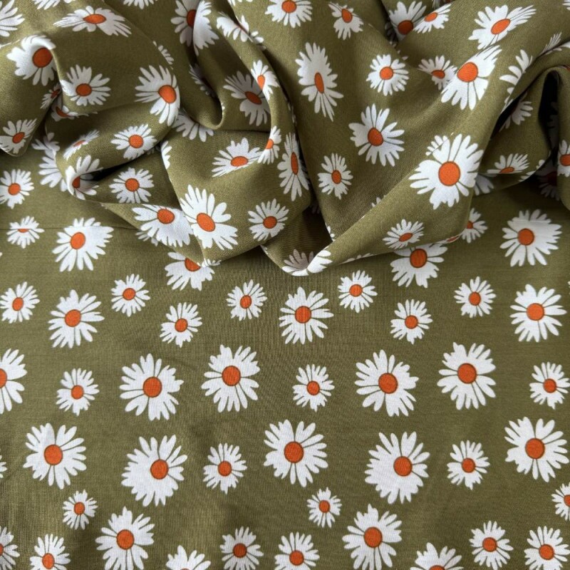 Tecido Estampado 100% Viscose - Margaridas Verde Tecido Estampado 100% Viscose - Margaridas Verde