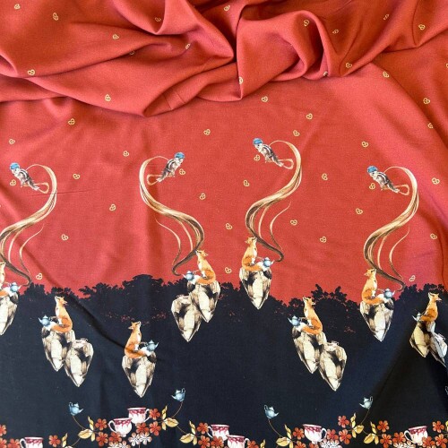 Tecido Estampado 100% Viscose - Barrado Romântico Tecido Estampado 100% Viscose - Barrado Romântico