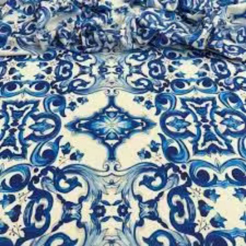 Tecido Estampado Viscoseda Azulejos Portugueses Azul