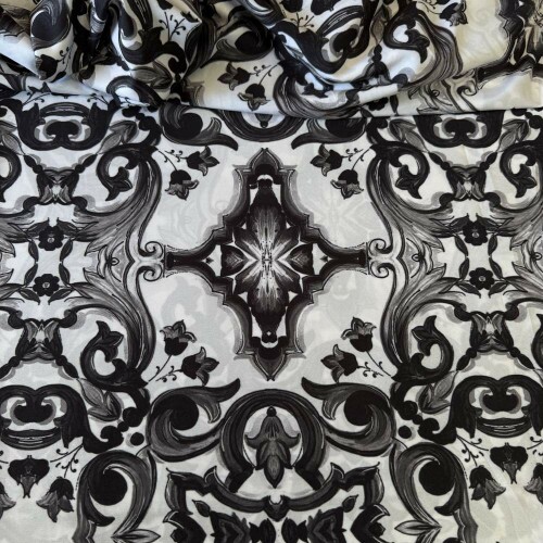 Tecido Estampado Viscoseda Azulejos Portugueses Preto e Branco - atacado