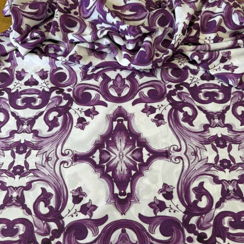 Tecido Estampado Viscoseda Azulejos Portugueses Roxo - atacado Tecido Estampado Viscoseda Azulejos Portugueses Roxo - atacado