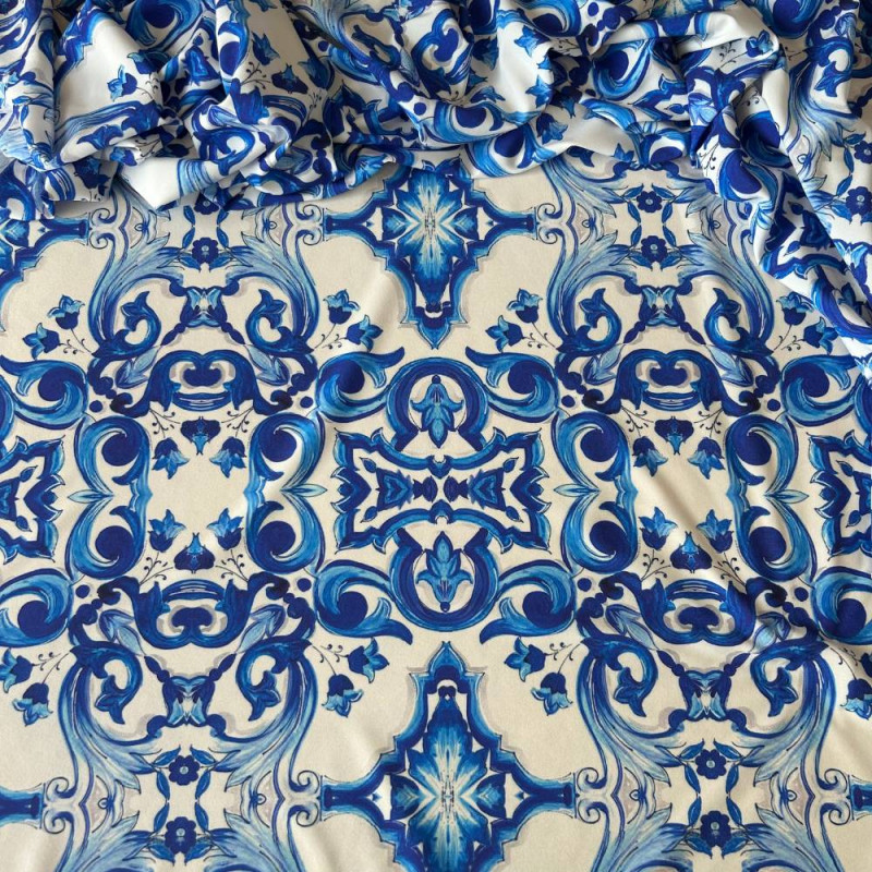 Tecido Estampado Viscoseda Azulejos Portugueses Azul
