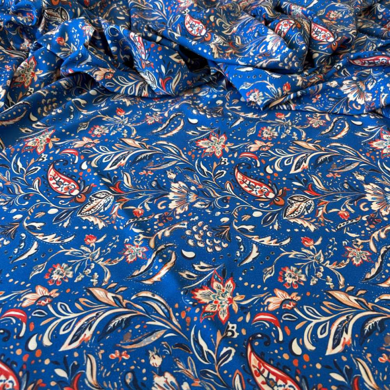 Tecido Estampado Viscoseda Caxemir Paisley Azul