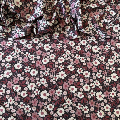Tecido Estampado Viscoseda - Floral Margaridas Vinho