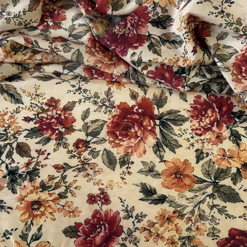 Tecido Estampado Viscoseda Flores Vintage Amarelo Manteiga Tecido Estampado Viscoseda Flores Vintage Amarelo Manteiga