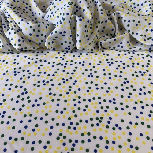 Tecido Estampado Viscoseda POÁ Amarelo, Azul e Verde