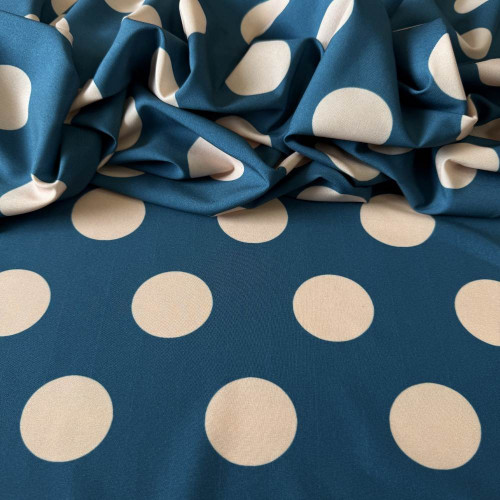 Tecido Estampado Viscoseda - POÁ Grande Bege e Azul