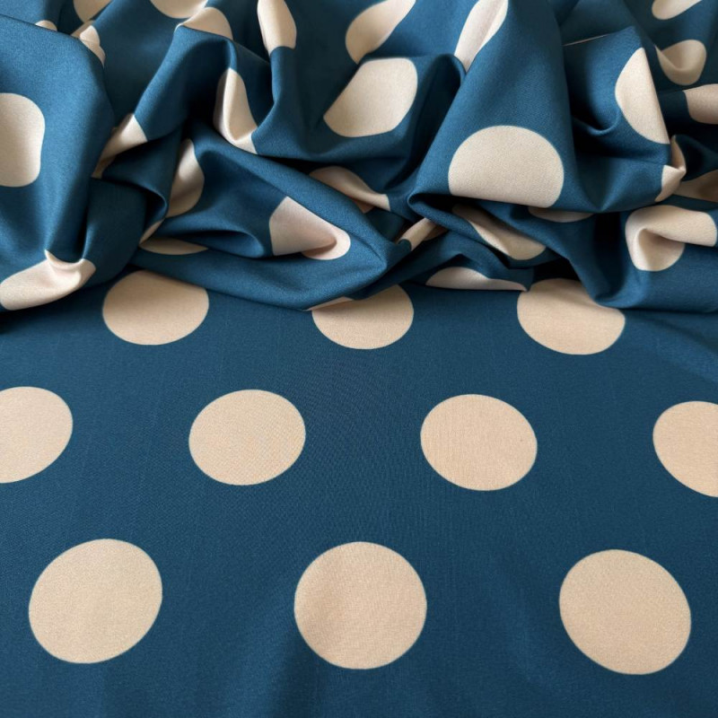 Tecido Estampado Viscoseda - POÁ Grande Bege e Azul - Atacado Tecido Estampado Viscoseda - POÁ Grande Bege e Azul - Atacado