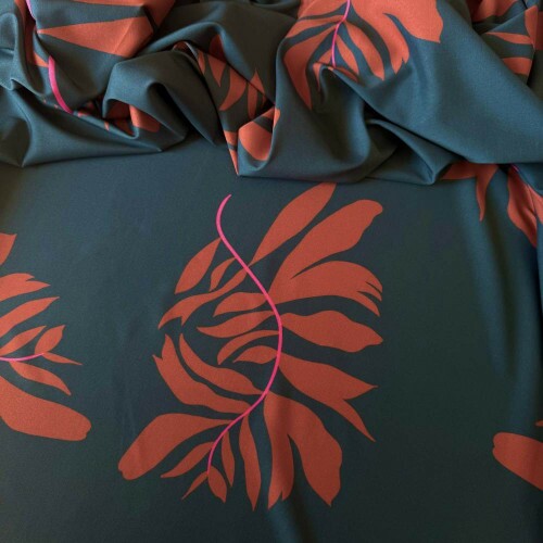 Tecido Estampado Viscoseda - Ramos Abstrato Vermelho Vivo