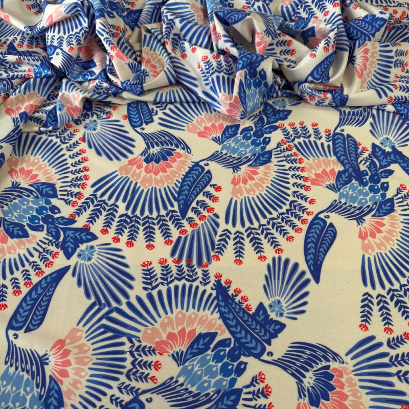 Tecido Estampado Viscoseda Tucanos Azuis Verão