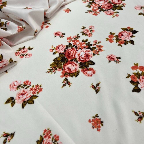 Tecido Estampado Viscoseda rosas terracota - Atacado