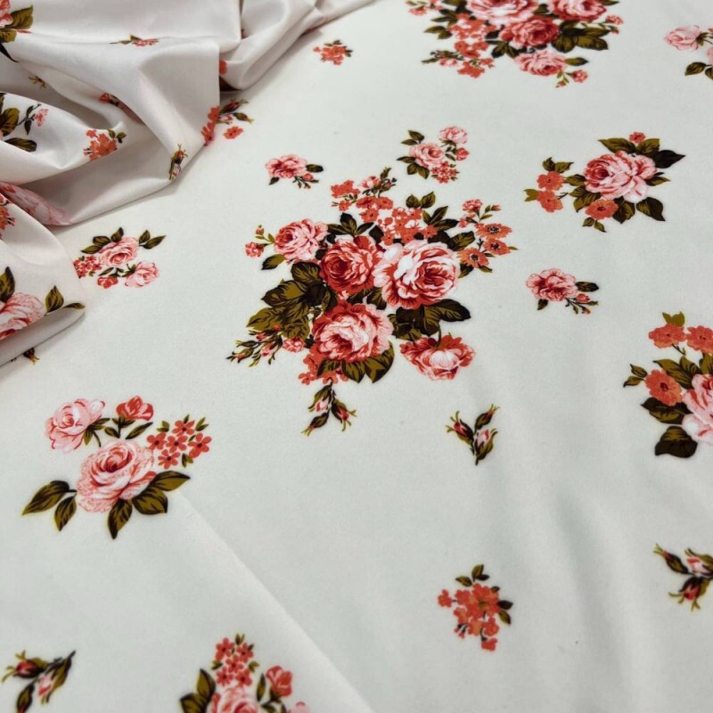 Tecido Estampado Viscoseda rosas terracota - Atacado