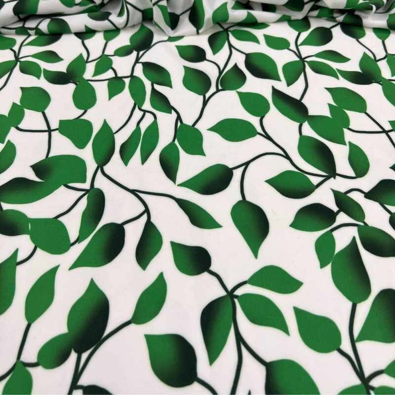 Tecido Estampado Viscoseda folhas verdes