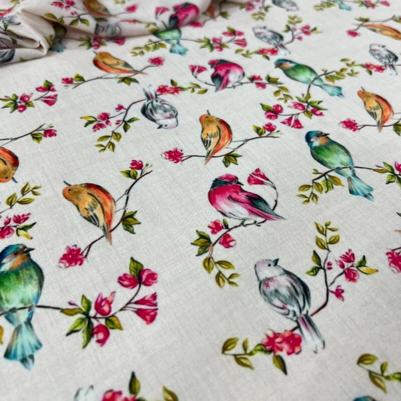 Tecido Estampado Viscoseda passarinhos colors - Atacado