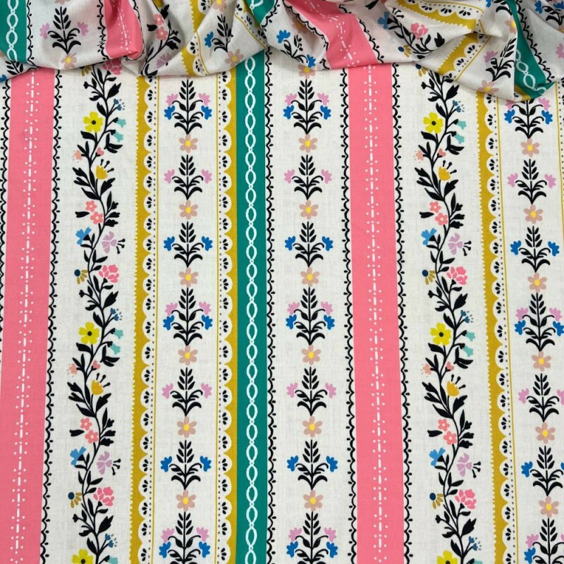 Tecido Estampado Viscoseda faixas colors - Atacado