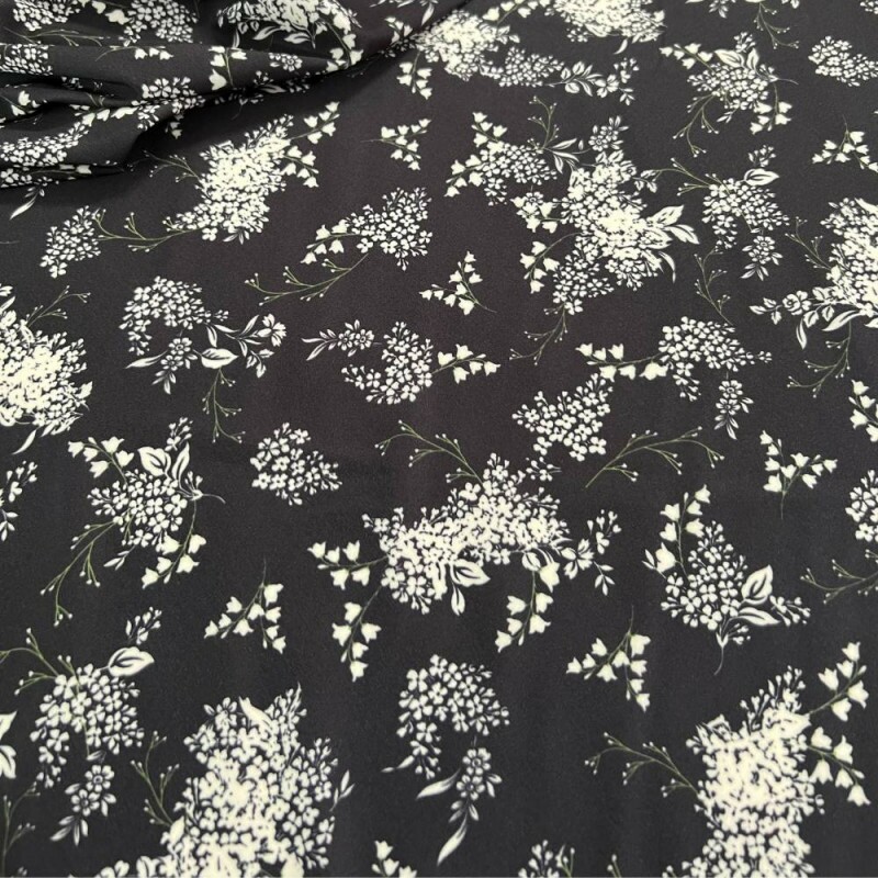 Tecido Estampado Viscoseda flores black - Atacado
