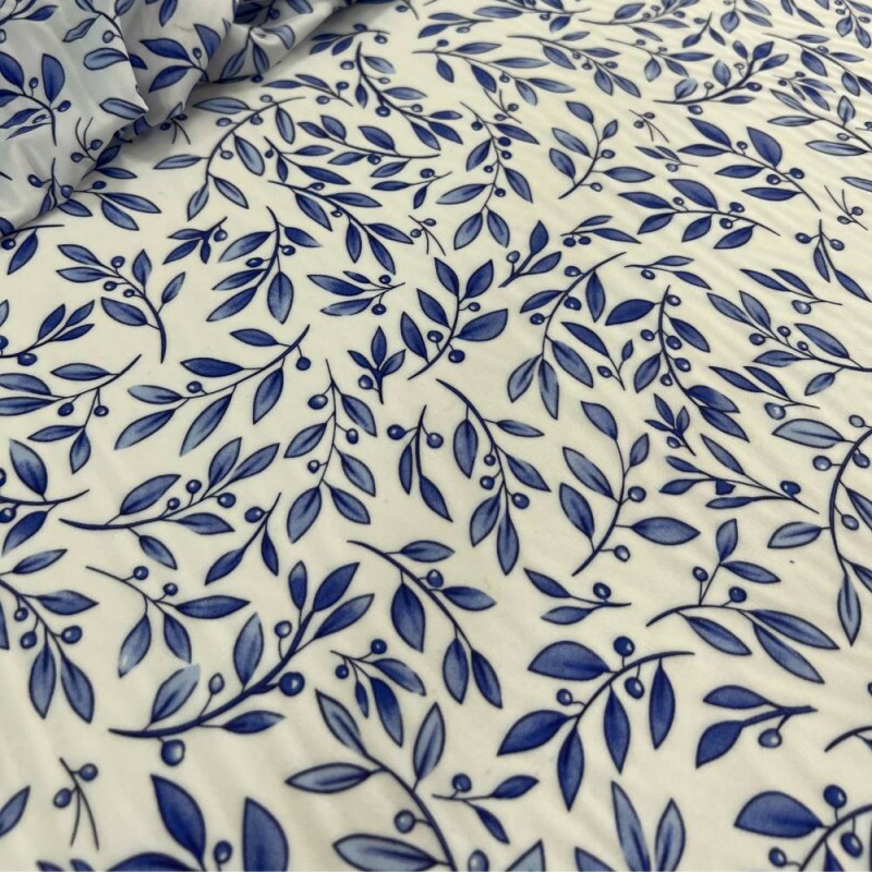 Tecido Estampado Viscoseda folhas azuis1 - Atacado