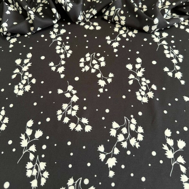 Tecido Estampado Viscoseda flores black2
