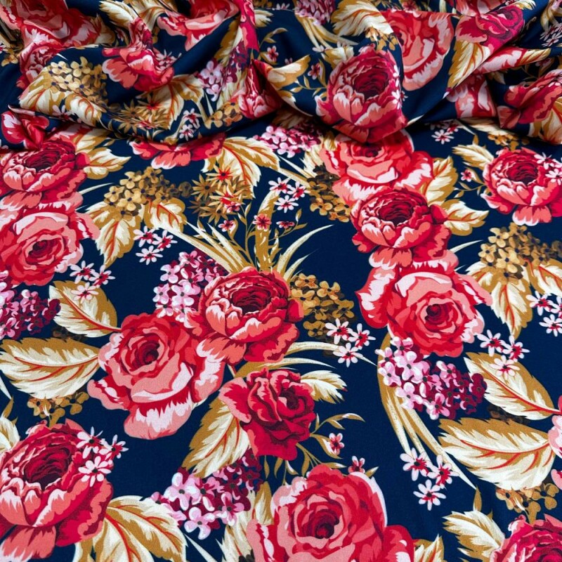 Tecido Estampado Viscoseda flores vermelhas2 - Atacado