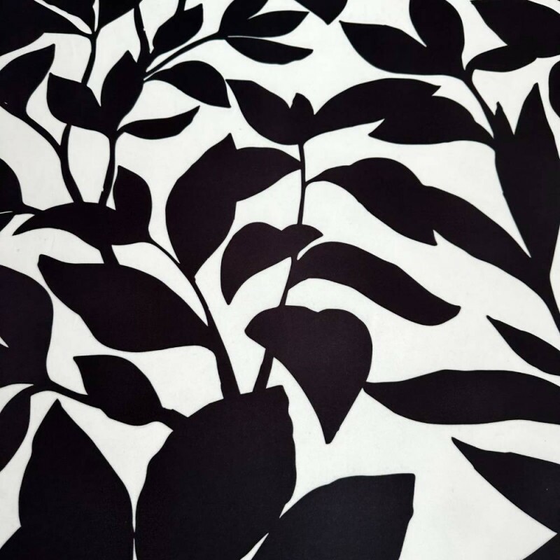 Tecido Estampado Viscoseda folhagens P&B - Atacado