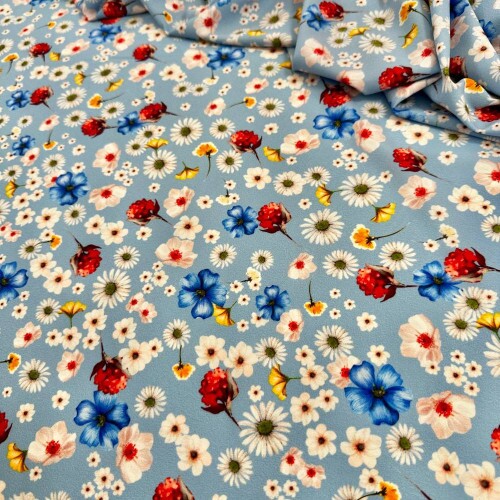 Tecido Estampado Viscoseda floral liberty azul claro - Atacado