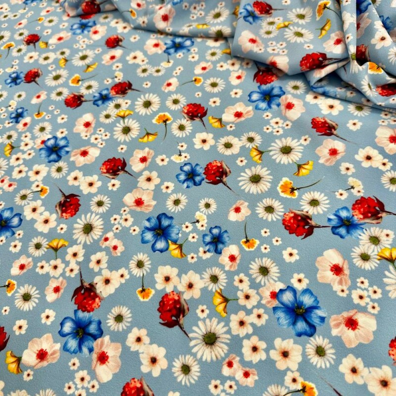 Tecido Estampado Viscoseda floral liberty azul claro