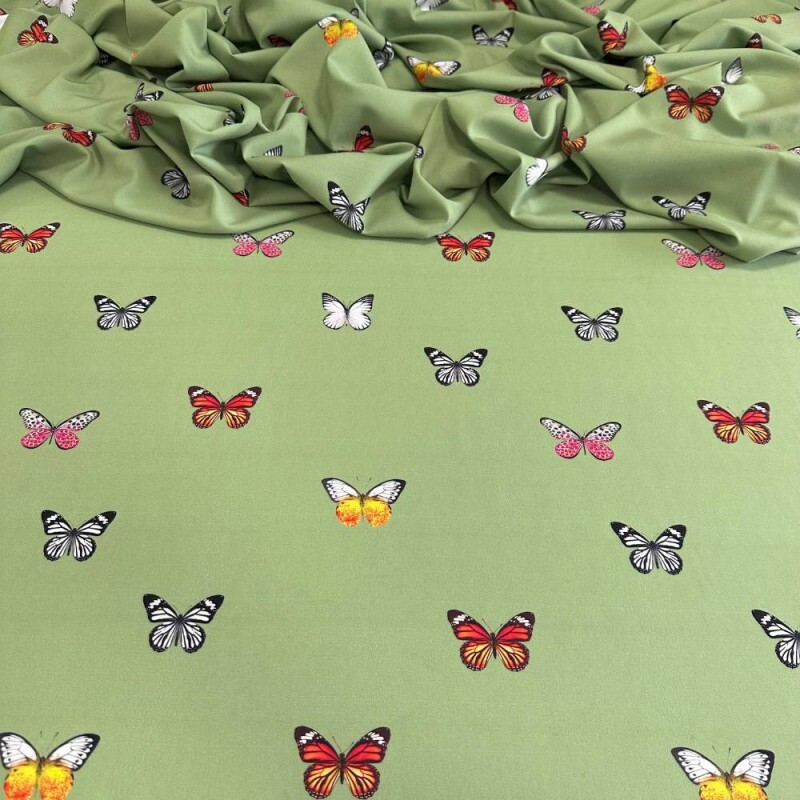 Tecido Estampado Viscoseda borboletas verde - Atacado