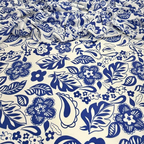 Tecido Estampado Viscoseda flores e caxemira - Atacado