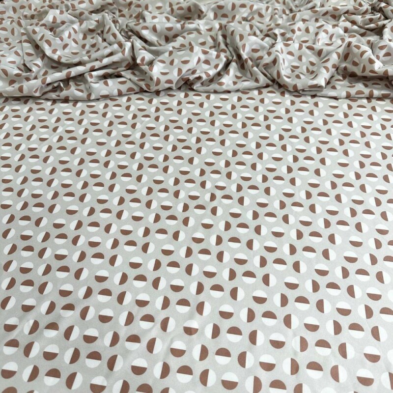 Tecido Estampado Viscoseda bolinhas bege - Atacado