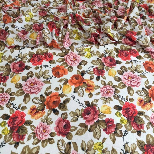 Tecido Estampado Viscoseda rosas terracota 2 - Atacado
