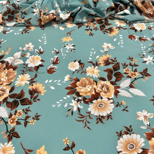 Tecido Estampado Viscoseda floral marrom - Atacado