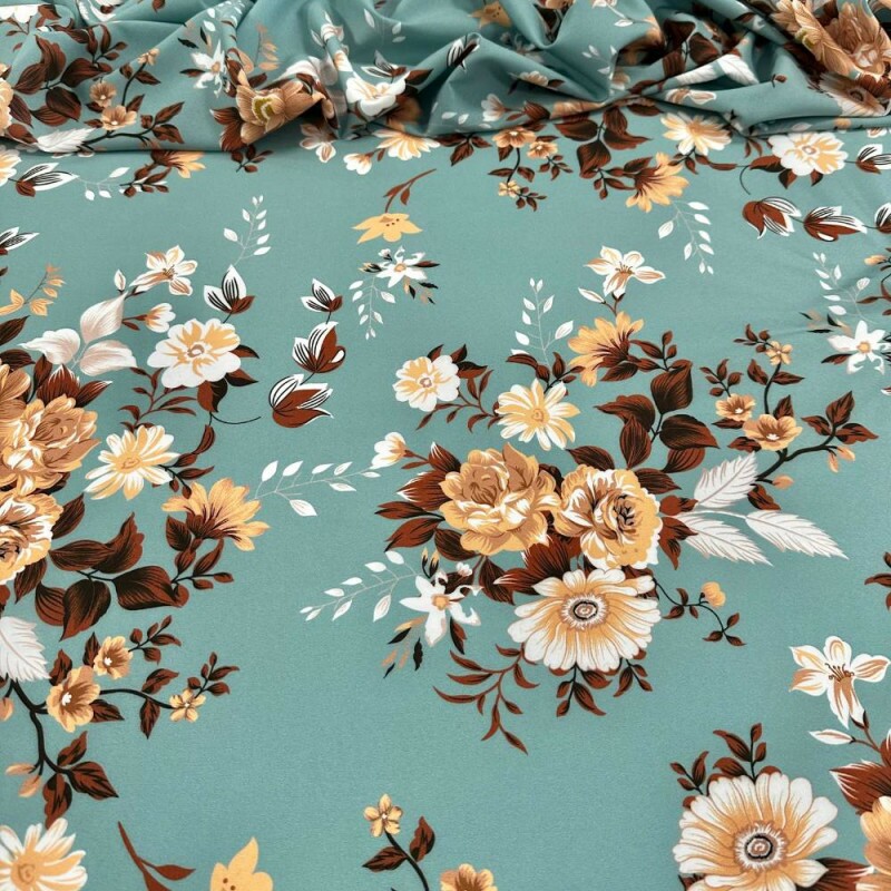 Tecido Estampado Viscoseda floral marrom - Atacado