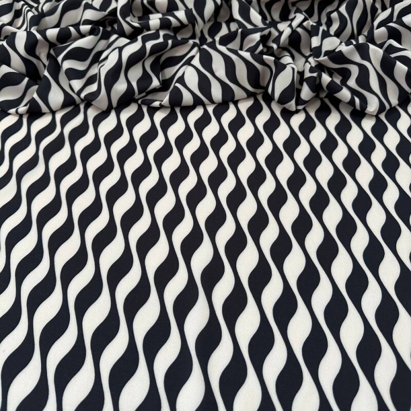 Tecido Estampado Viscoseda ondas black - Atacado