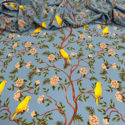 Tecido Estampado Viscoseda pássaros amarelos  - Atacado