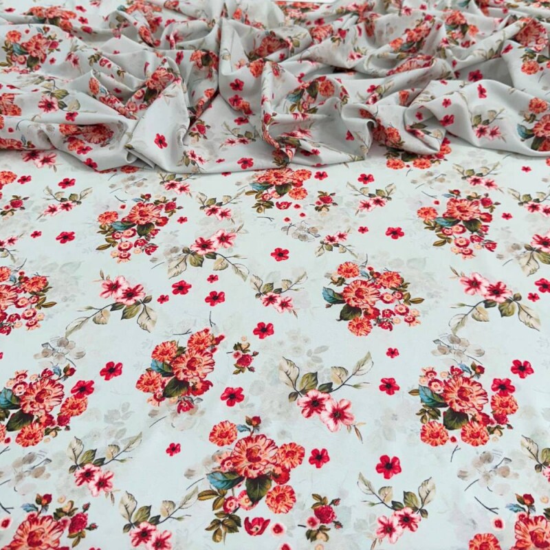 Tecido Estampado Viscoseda floral coral - Atacado