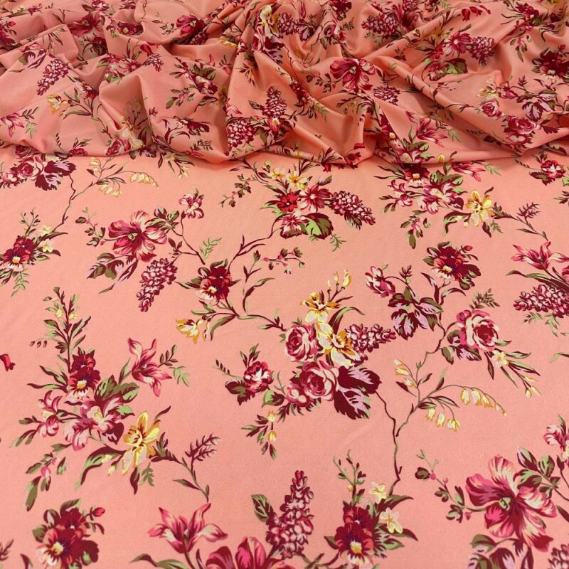 Tecido Estampado Viscoseda floral laranja - Atacado