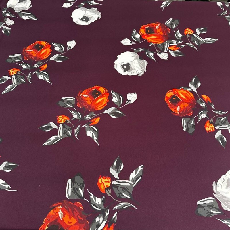 Tecido Estampado Viscoseda floral roxo - Atacado
