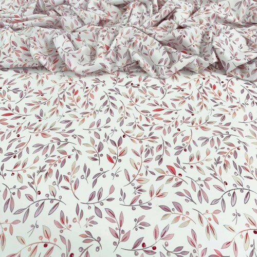 Tecido Estampado Viscoseda mini folhagem lavanda - Atacado