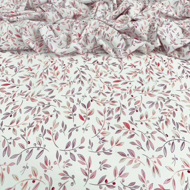 Tecido Estampado Viscoseda mini folhagem lavanda - Atacado