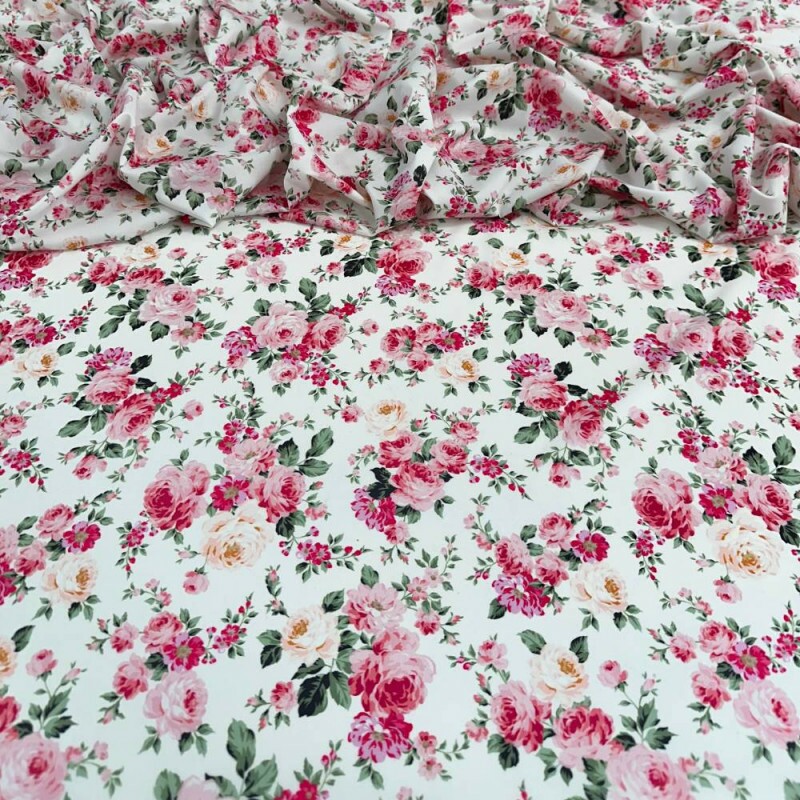 Tecido Estampado Viscoseda floral rosa 2