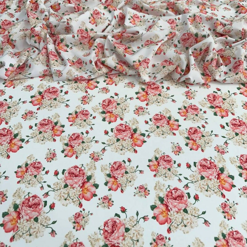 Tecido Estampado Viscoseda floral coral 2 - Atacado