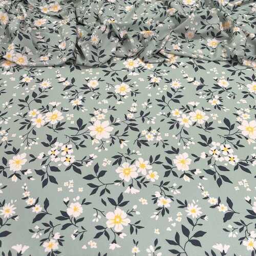 Tecido Estampado Viscoseda floral verde delicado - Atacado