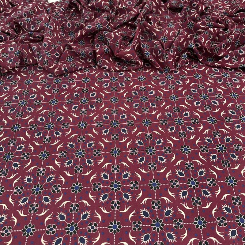 Tecido Estampado Viscoseda mini floral vinho - Atacado