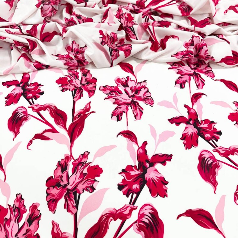 Tecido Estampado Viscoseda floral magenta  - Atacado