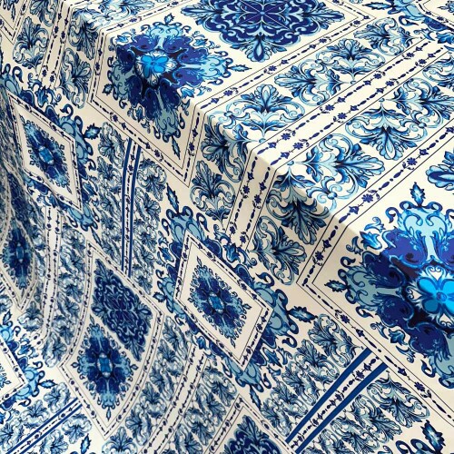 Tecido Estampado Viscoseda arabescos azuis 