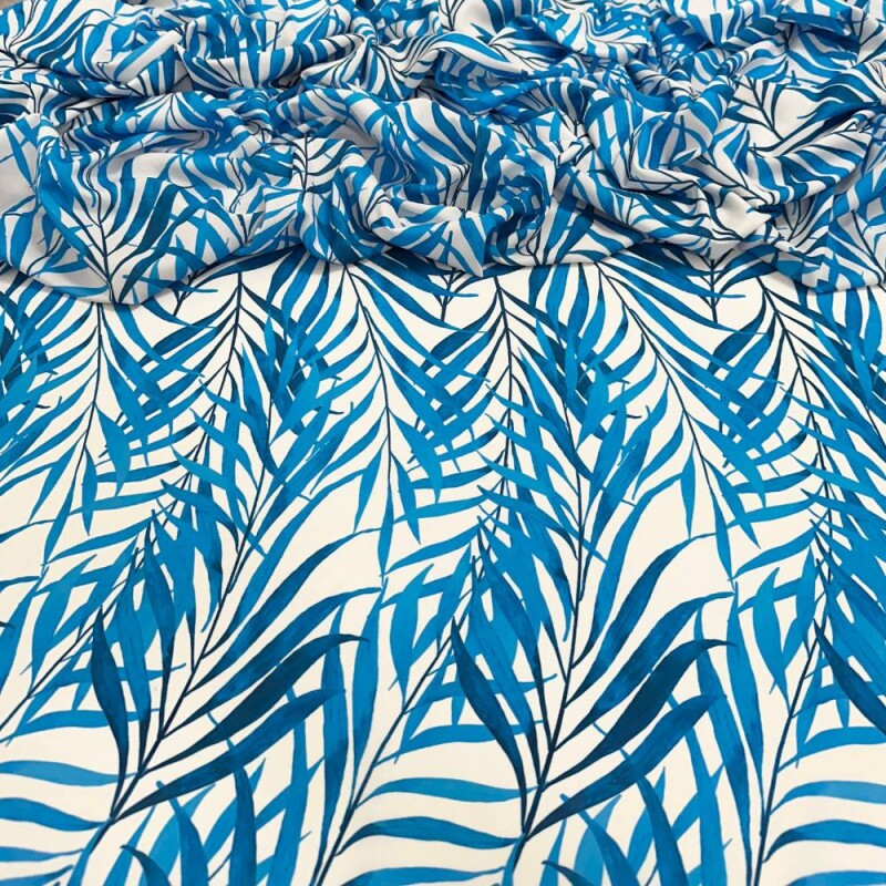 Tecido Estampado Viscoseda folhagem azul 2 - Atacado
