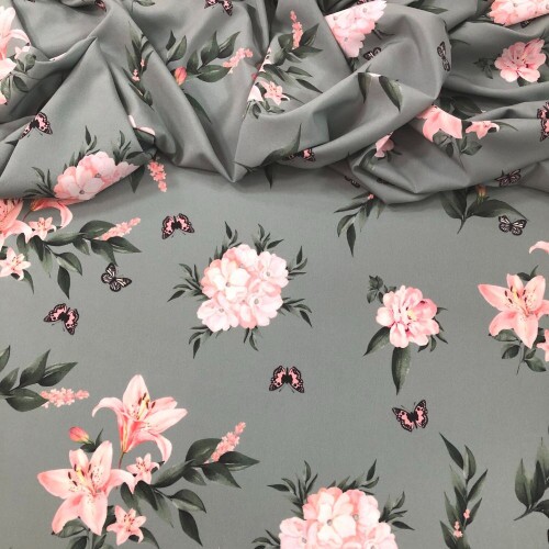 Tecido Estampado Viscoseda flores e lírios - Atacado